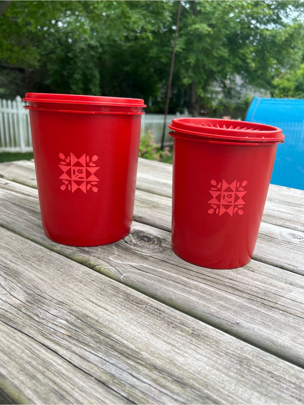 Vintage Tupperware Nesting Servalier Red Tulip Canisters - Set of 2